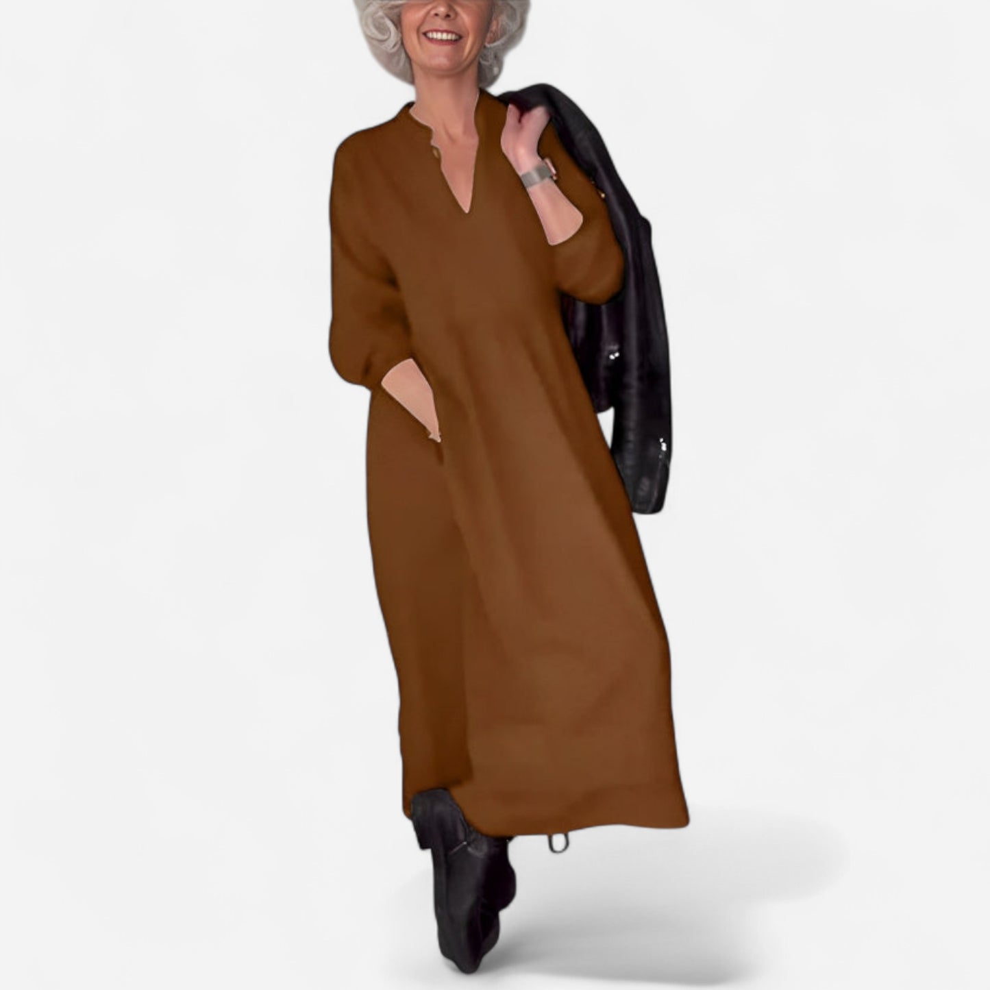 Amanda - Robe longue amincissante à décolleté en V élégante