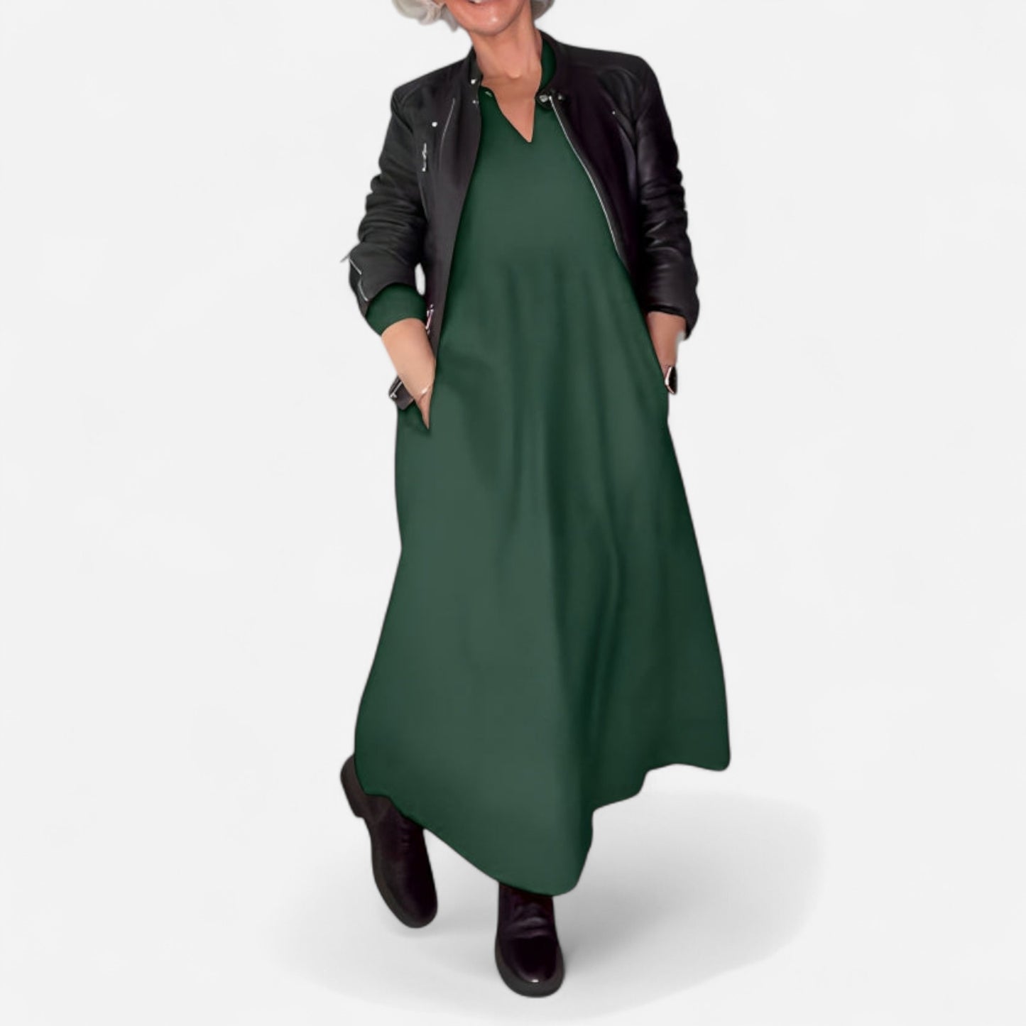 Amanda - Robe longue amincissante à décolleté en V élégante