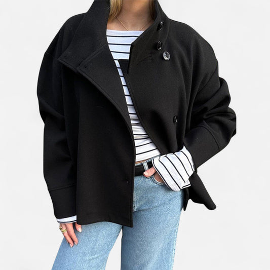 Elise – Manteau Court Luxe à Double Boutonnage pour Femme