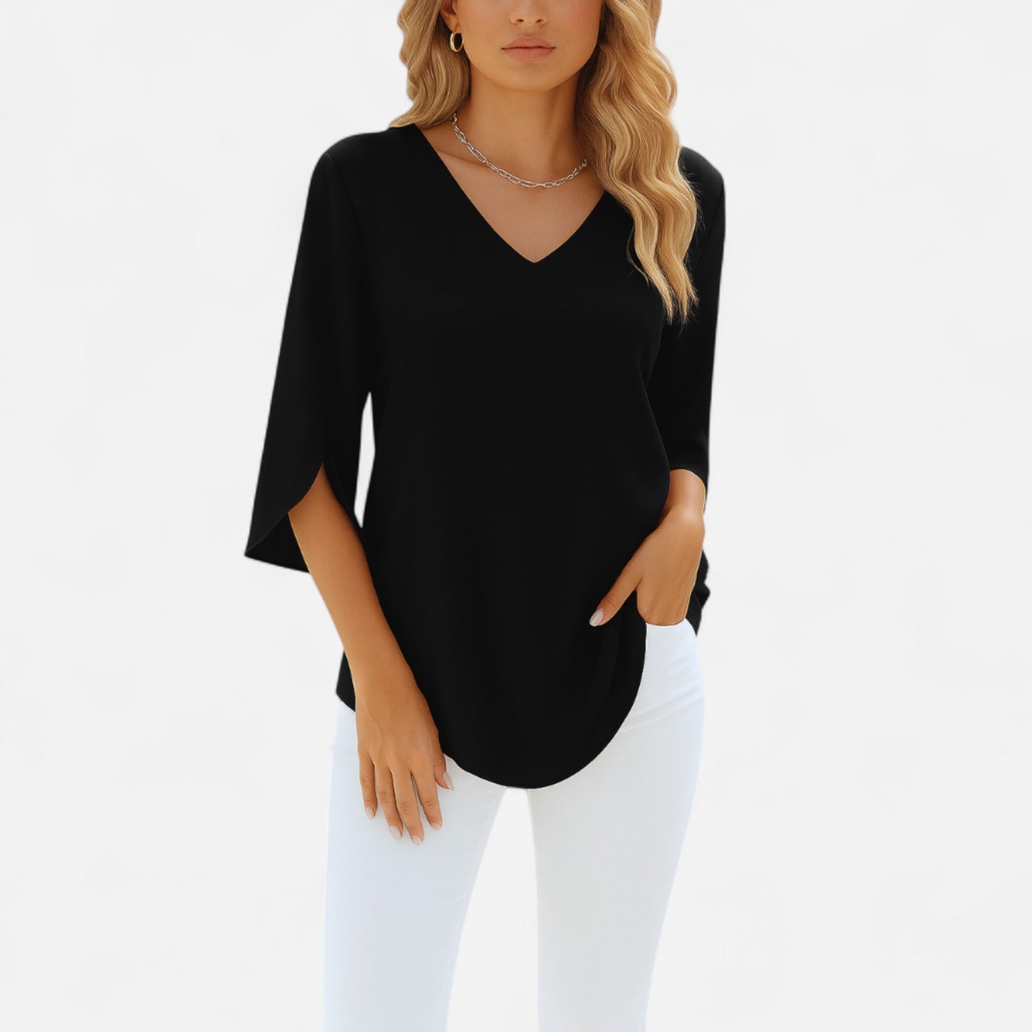 Rialta - Blouse élégante col en V avec manches fendues chic