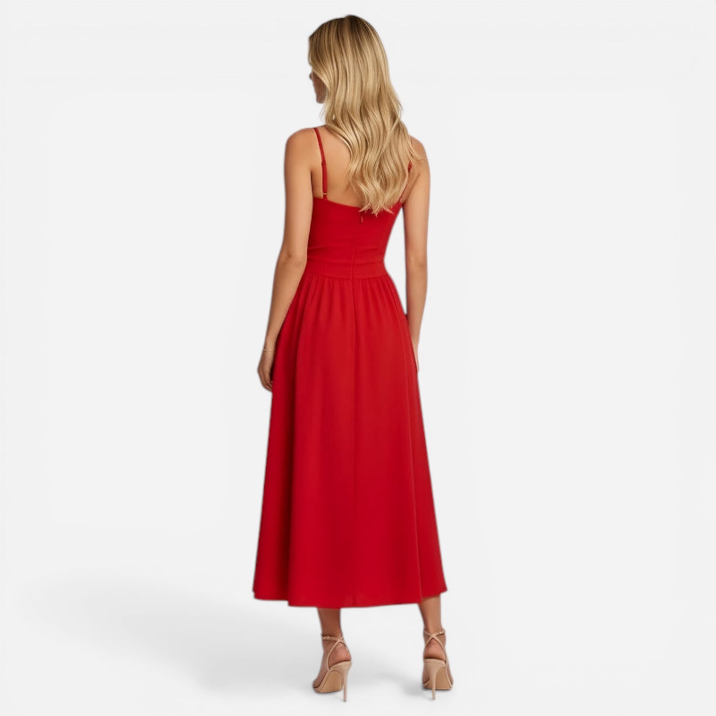 Robe Midi Élégante à Fines Bretelles avec Poches - Chic et Pratique