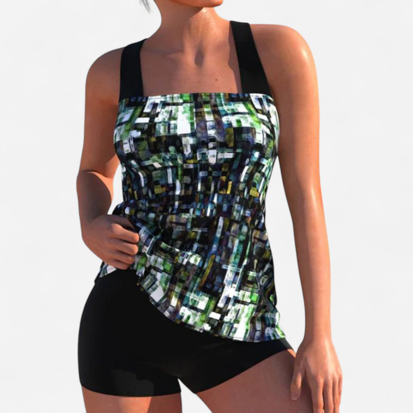 Tankini Femme - Ensemble Aqua Bleu Paisley avec Short Intégré