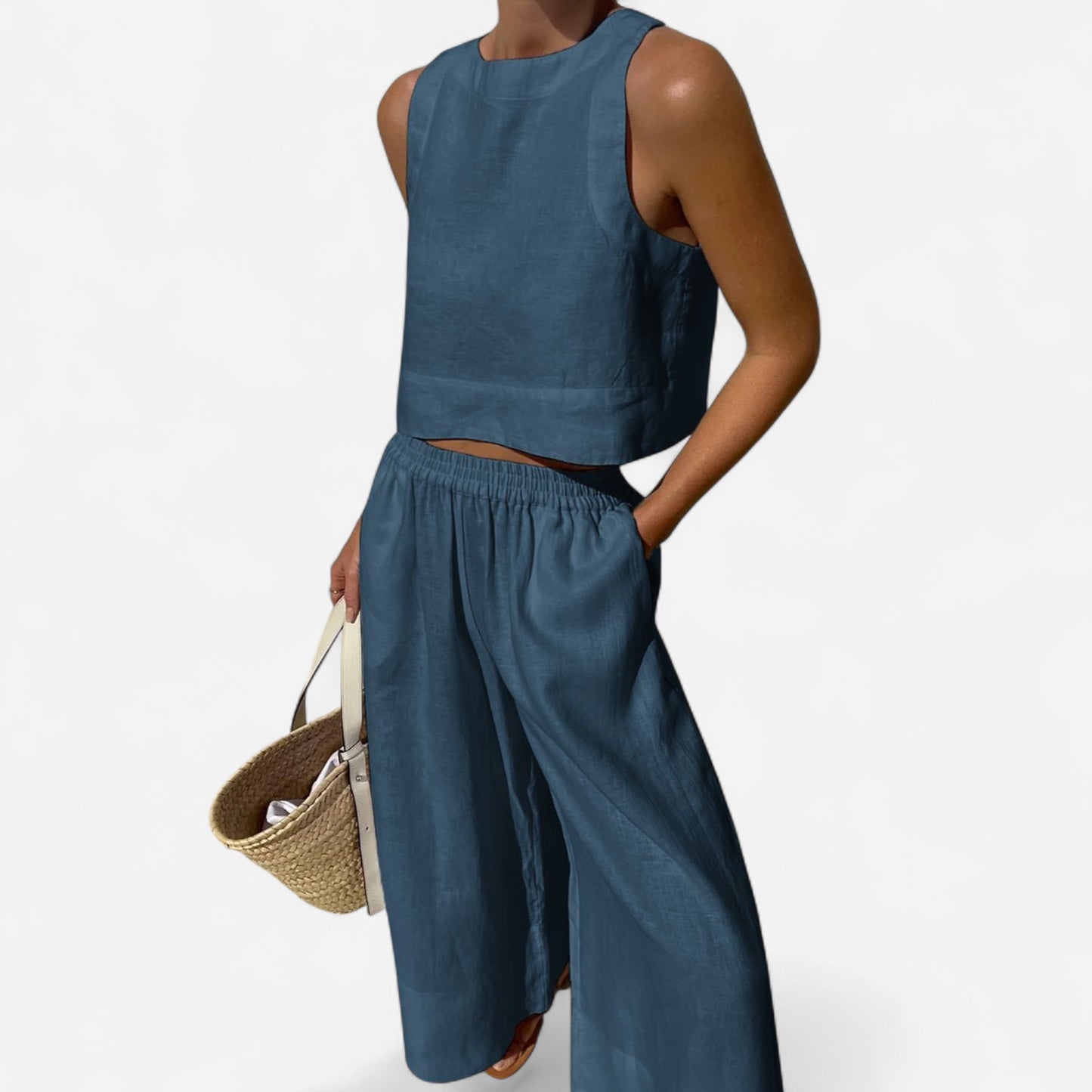 Ensemble Décontracté en Lin - Top Sans Manches & Pantalon Large