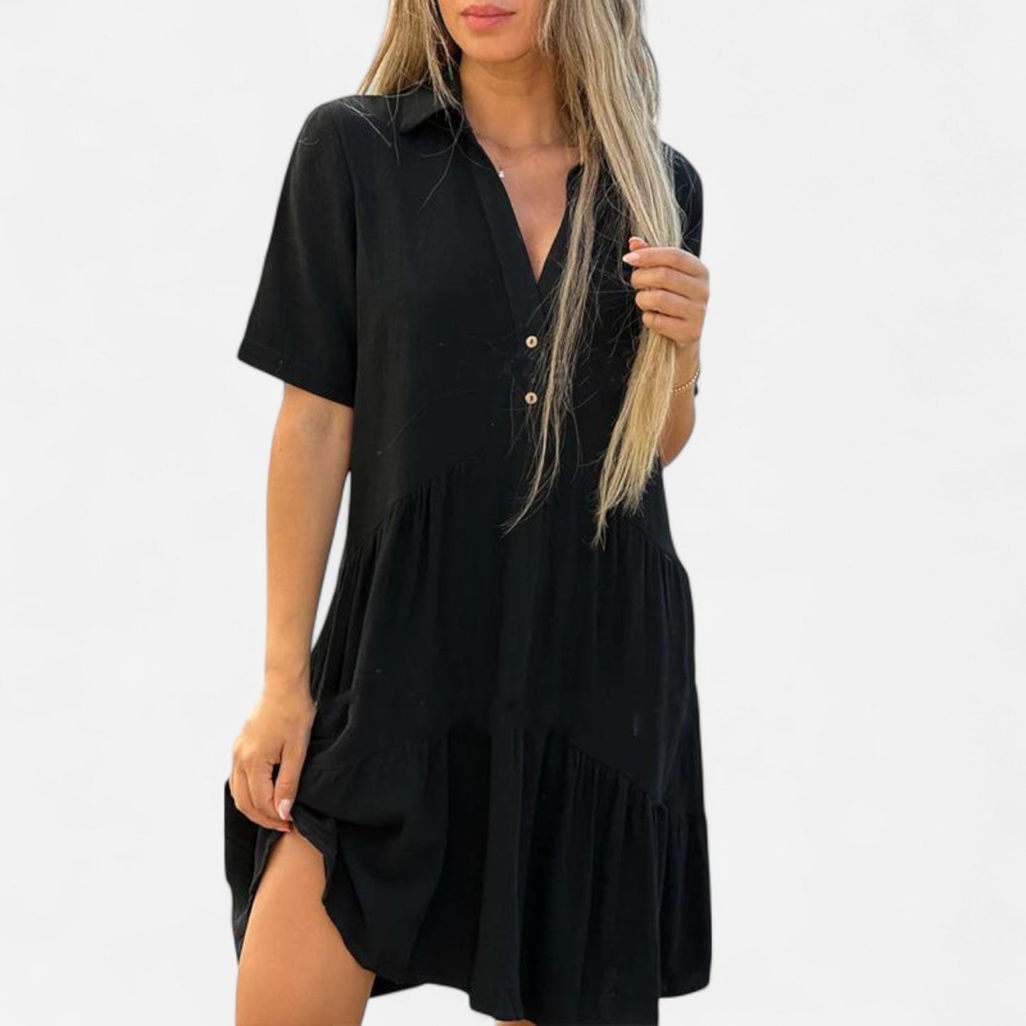 Vionelle - Robe décontractée en coton et lin, manches courtes pour femme