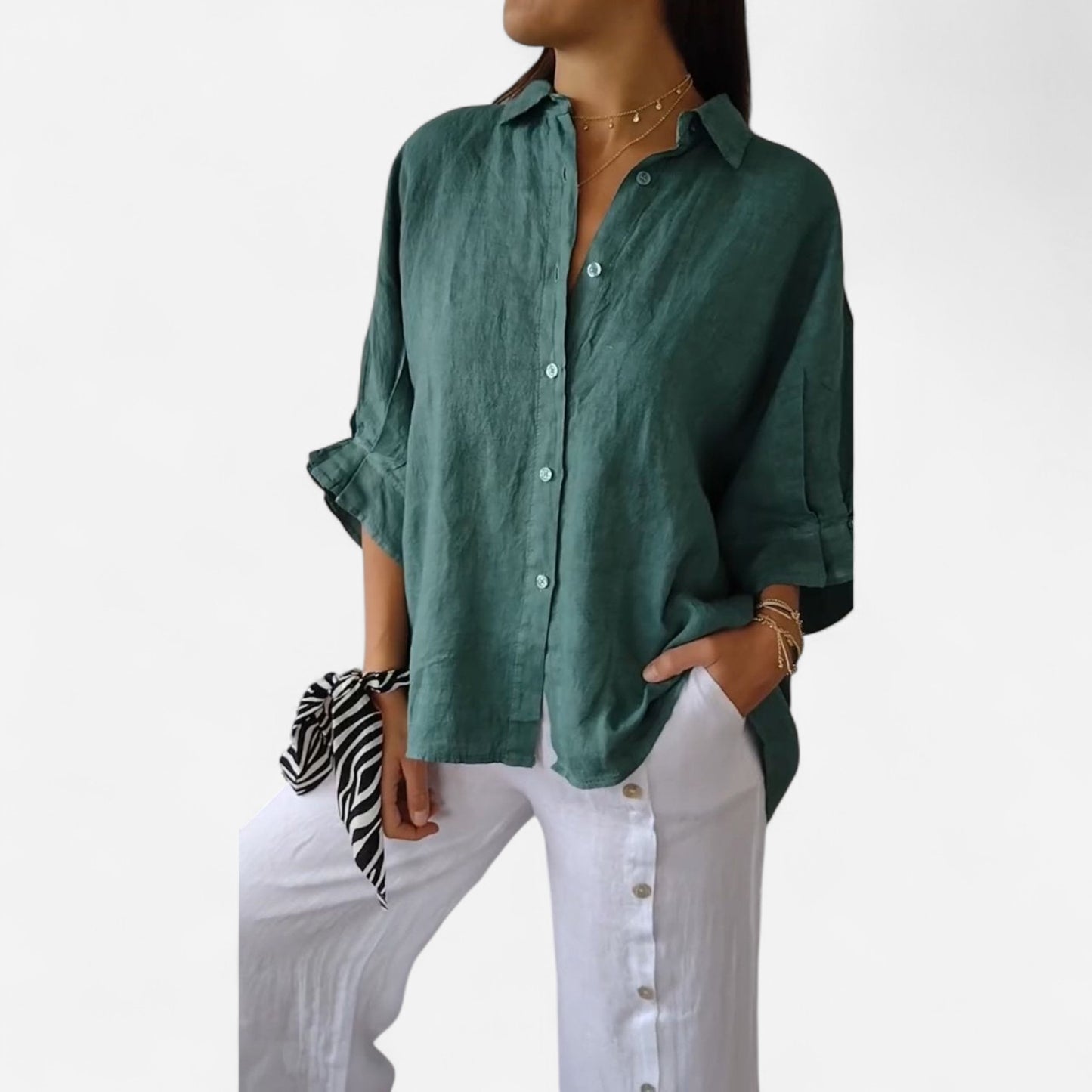 Delphira - Chemise en coton et lin nouée au dos, élégante et légère