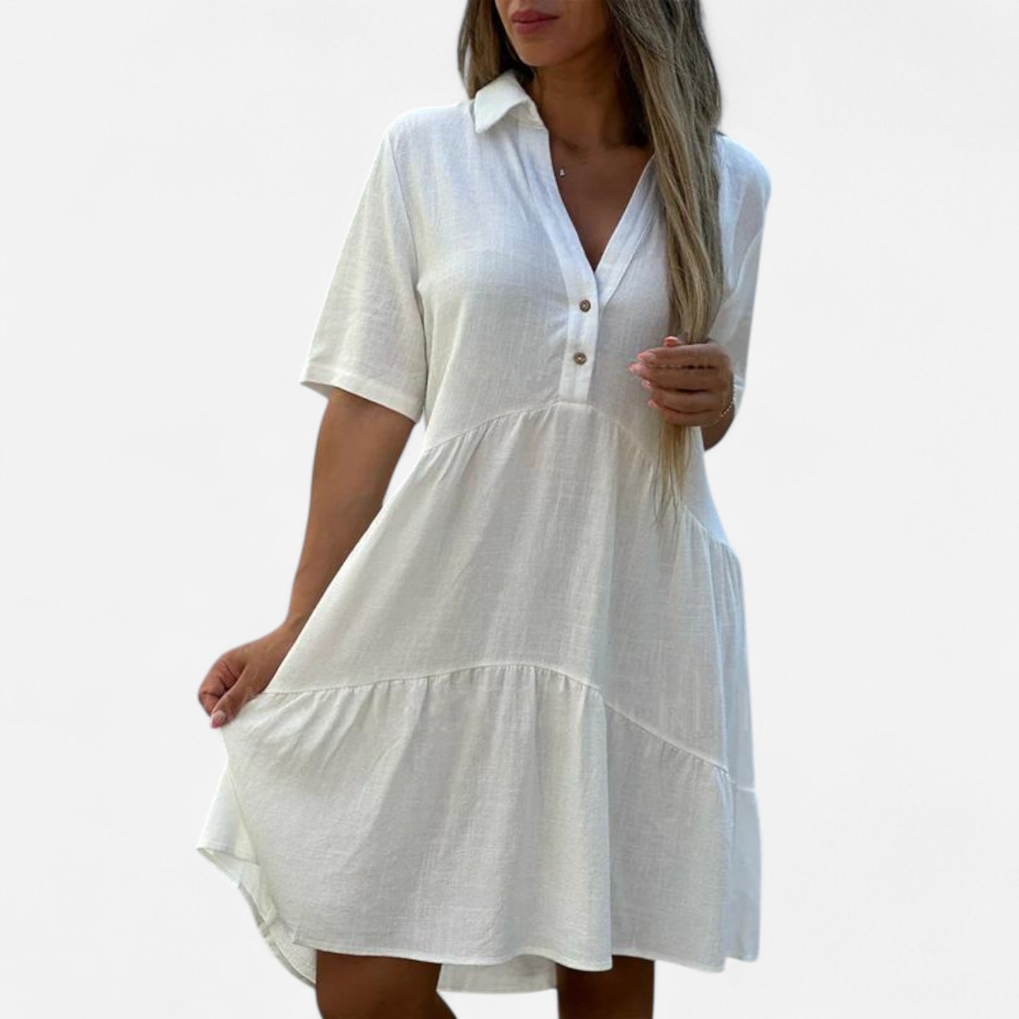 Vionelle - Robe décontractée en coton et lin, manches courtes pour femme