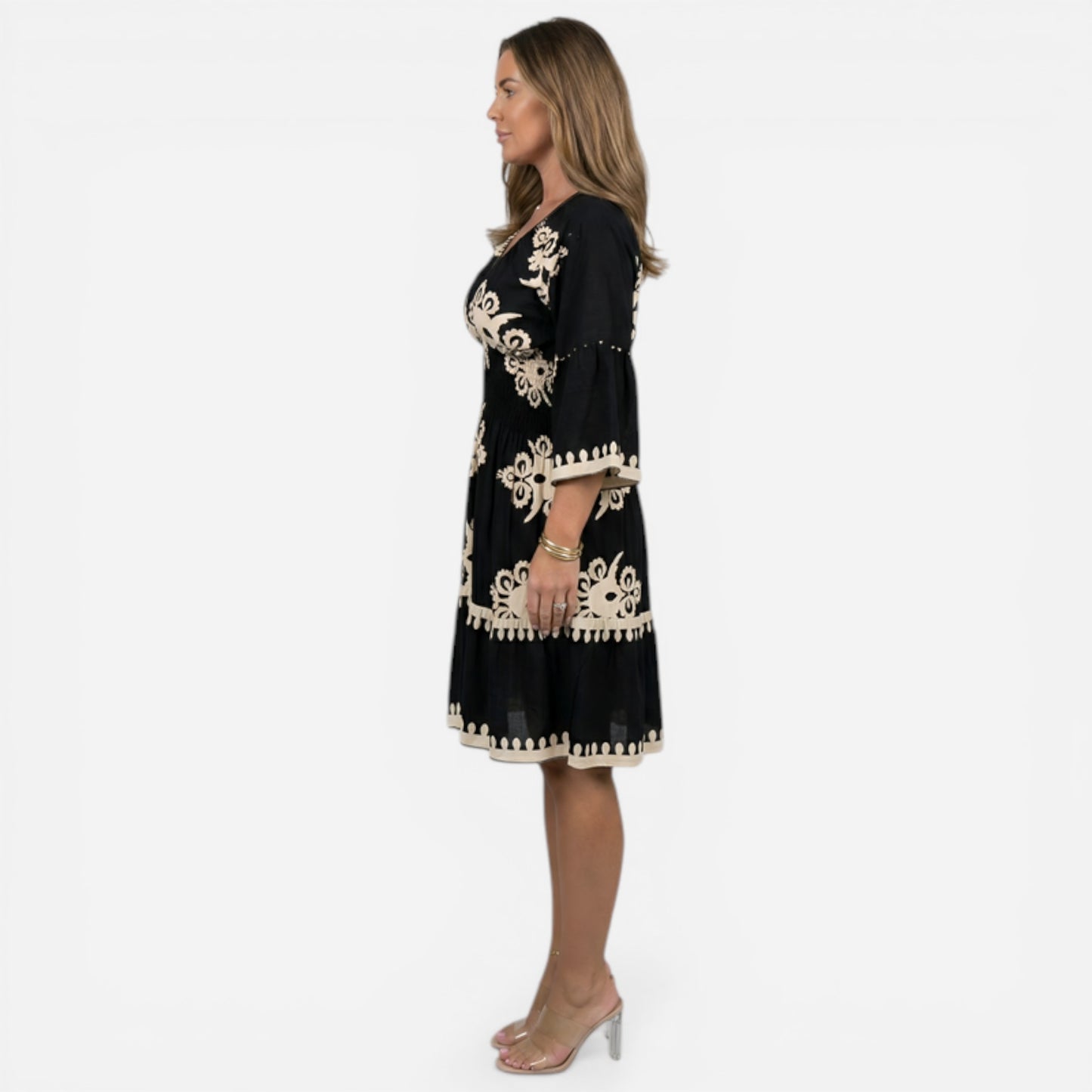 Robe courte femme à décolleté en V, manches larges, imprimé floral élégant