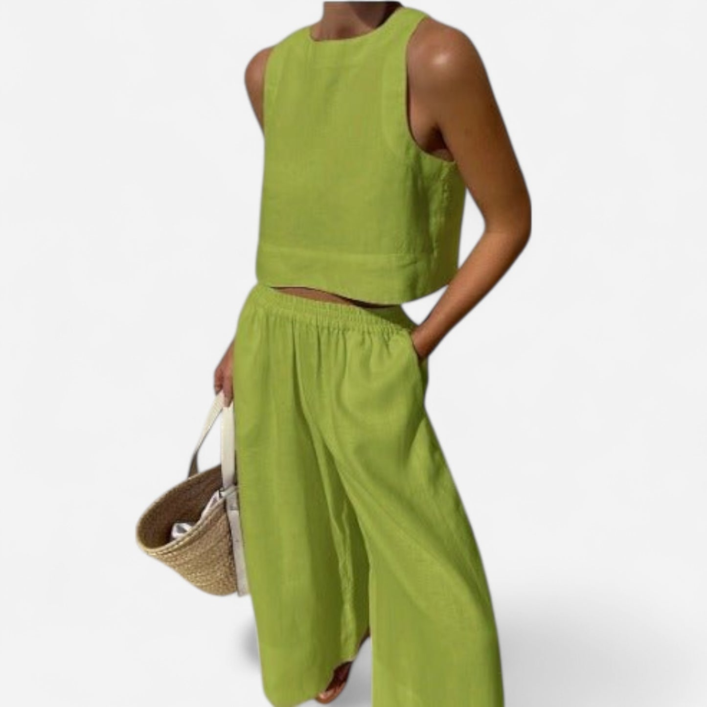 Ensemble Décontracté en Lin - Top Sans Manches & Pantalon Large