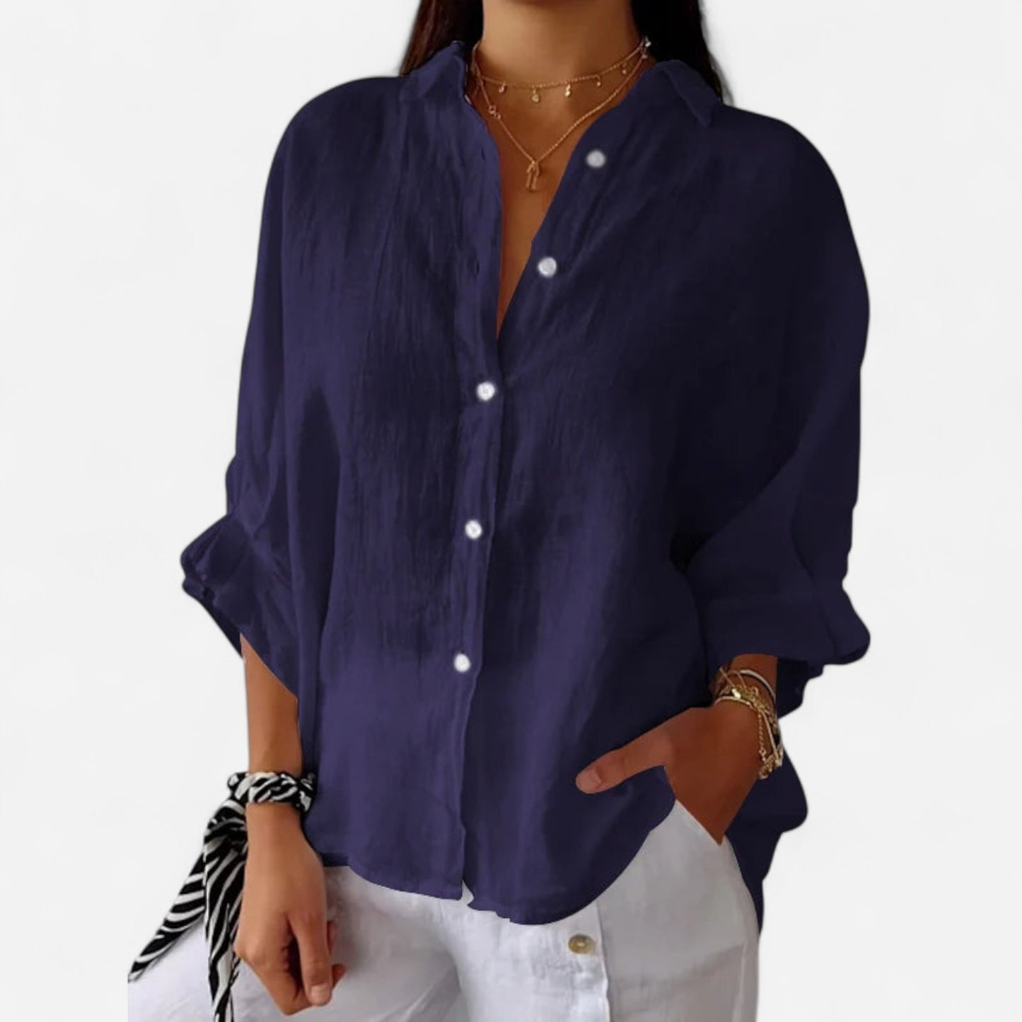Delphira - Chemise en coton et lin nouée au dos, élégante et légère