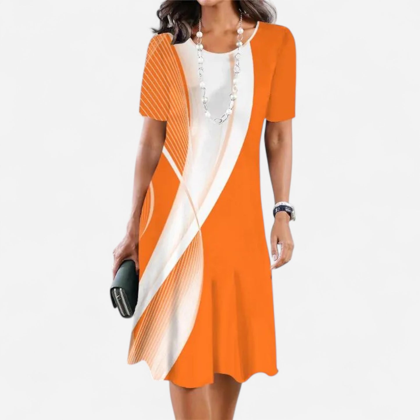 Dalia - Robe Plissée Femme Élégante avec Blocs de Couleurs