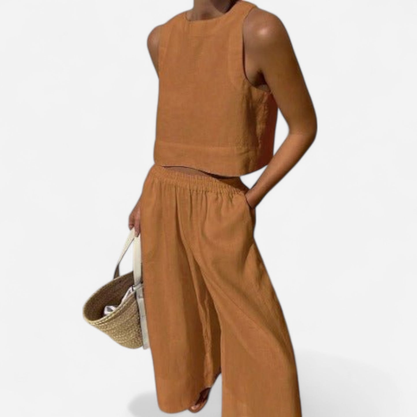 Ensemble Décontracté en Lin - Top Sans Manches & Pantalon Large