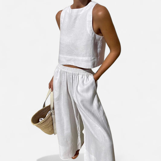 Ensemble Décontracté en Lin - Top Sans Manches & Pantalon Large