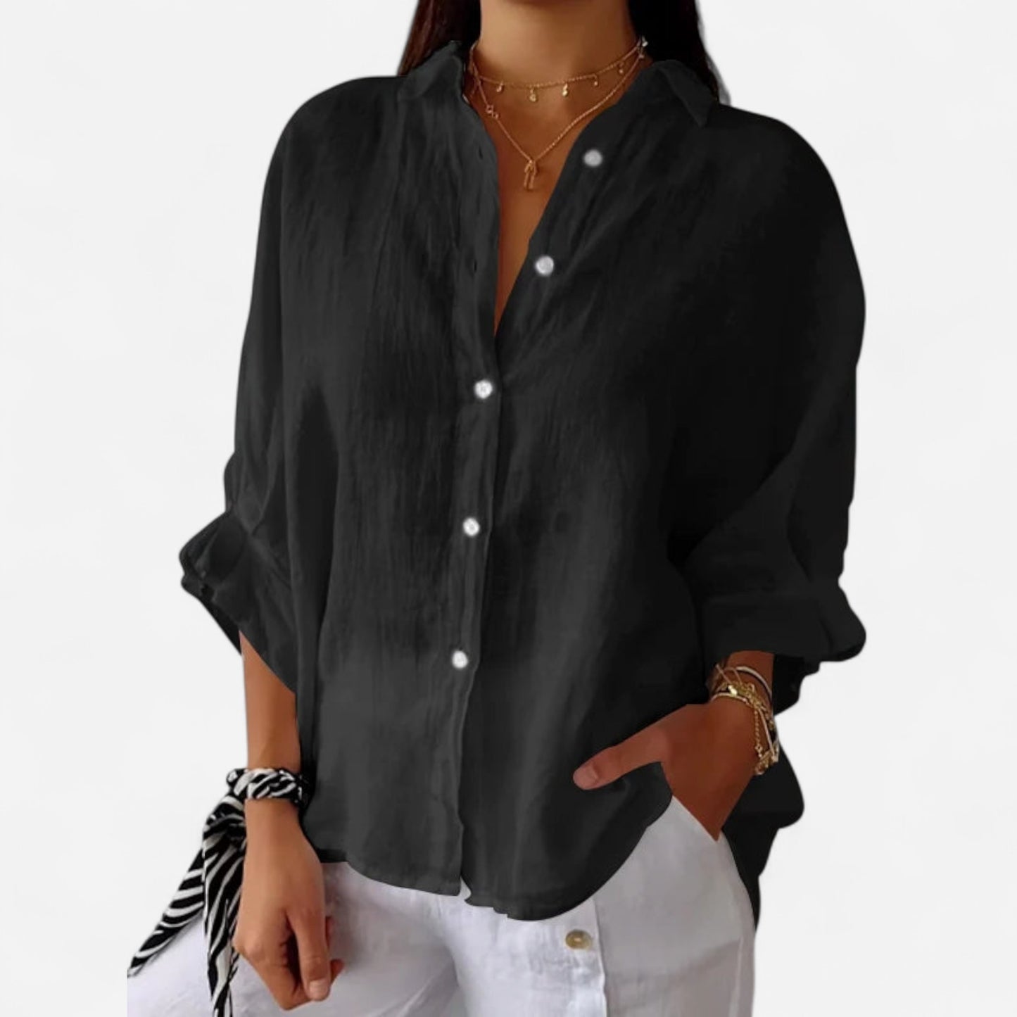 Delphira - Chemise en coton et lin nouée au dos, élégante et légère
