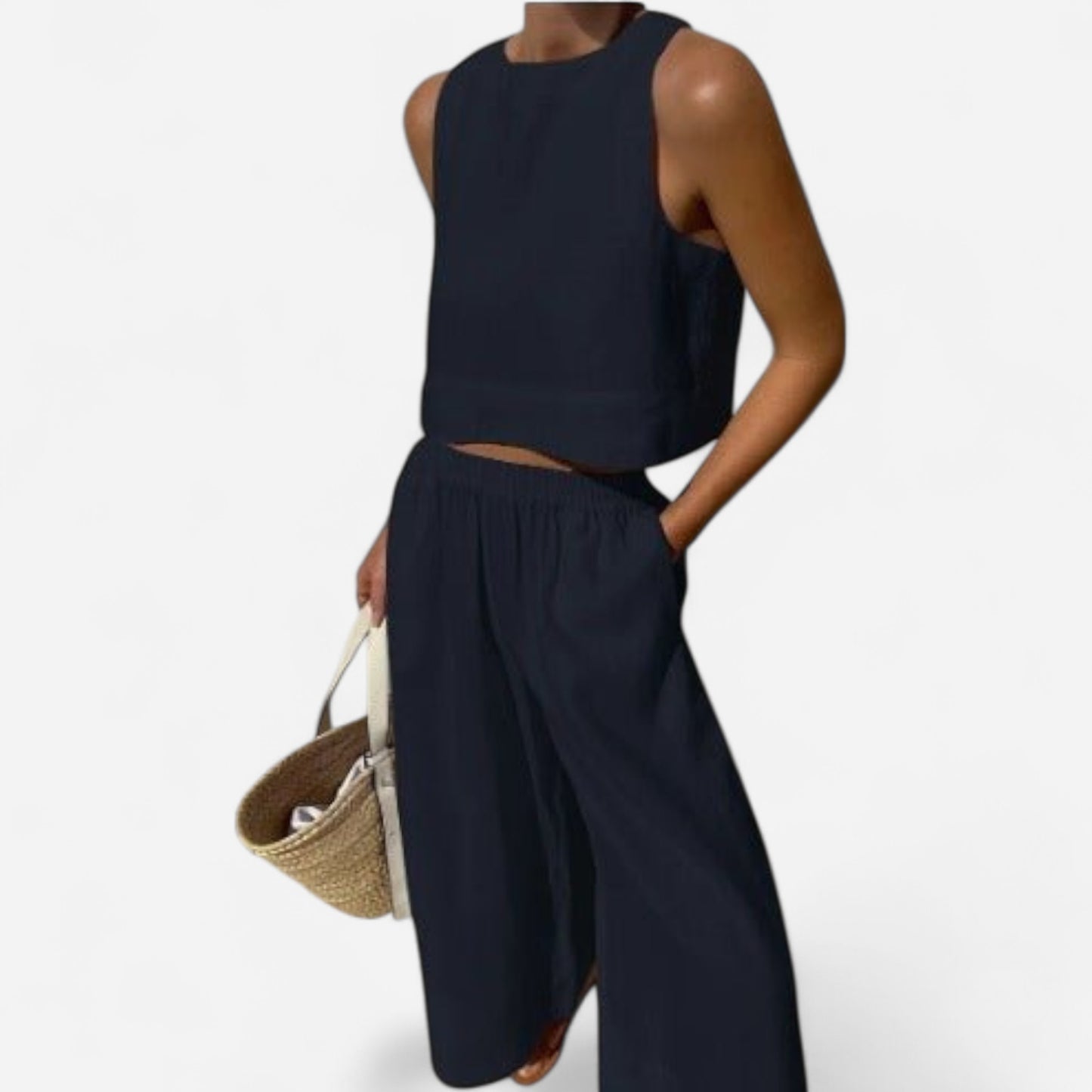 Ensemble Décontracté en Lin - Top Sans Manches & Pantalon Large