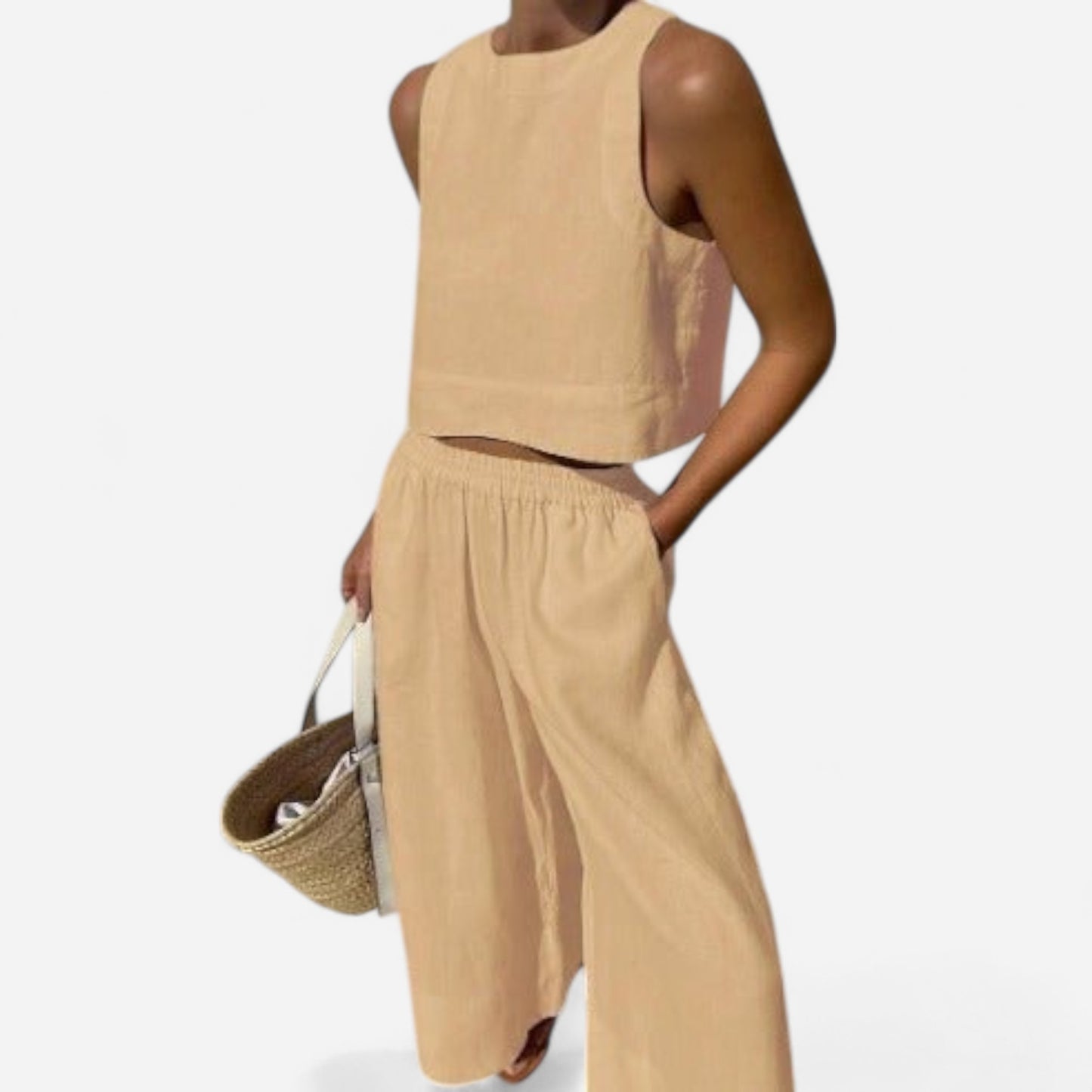 Ensemble Décontracté en Lin - Top Sans Manches & Pantalon Large