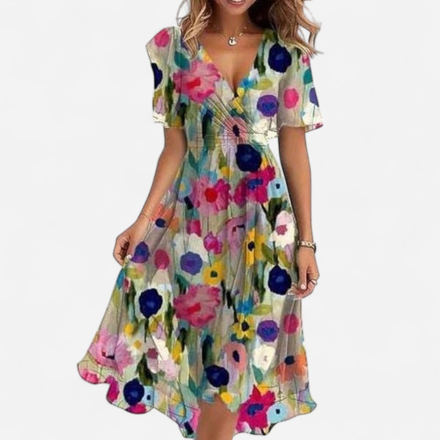 Robe Midi Chiffon Floral - Manches Volantes, Style Bohème Été