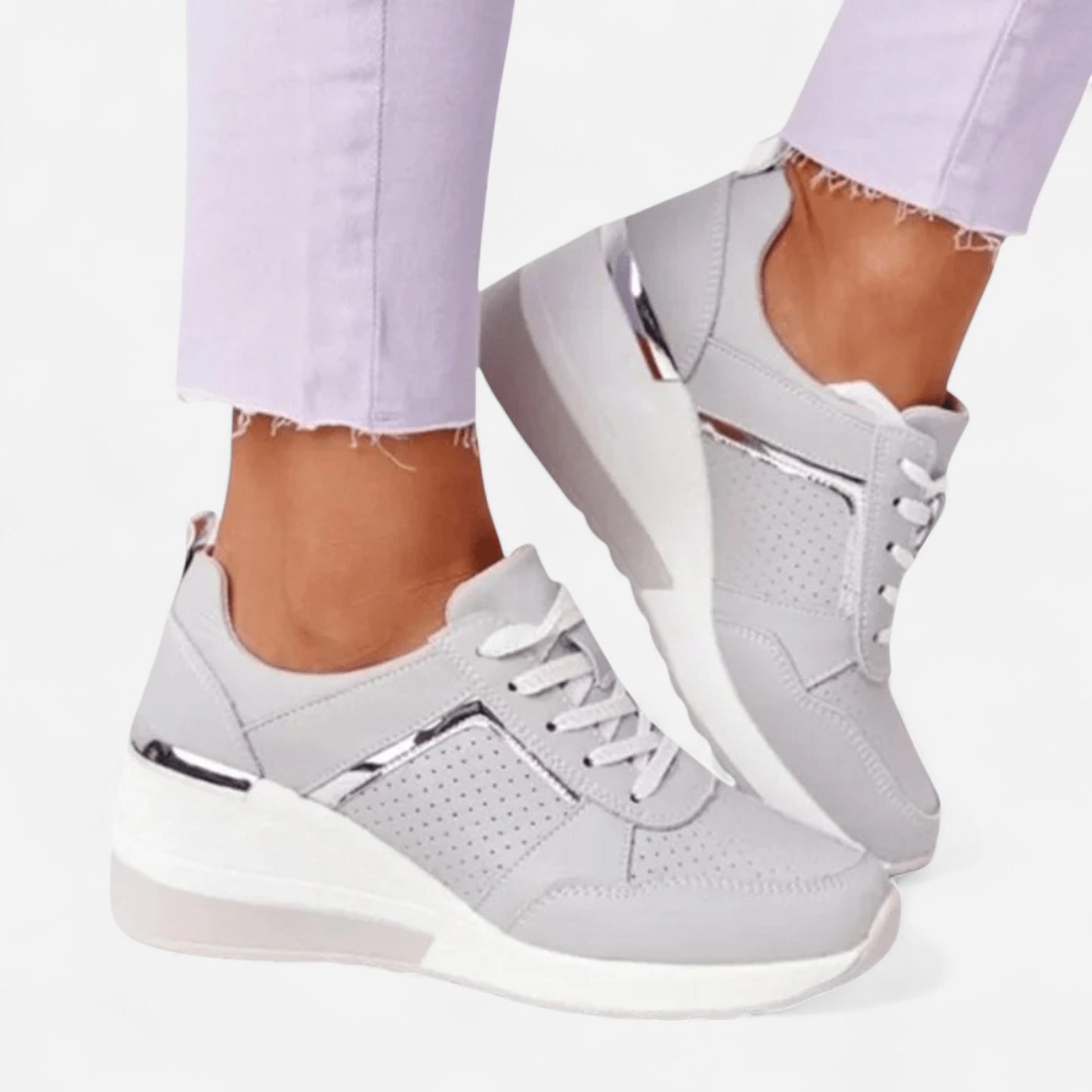Baskets Élégantes à Talons pour Femmes - Respirantes en Mesh & Cuir PU