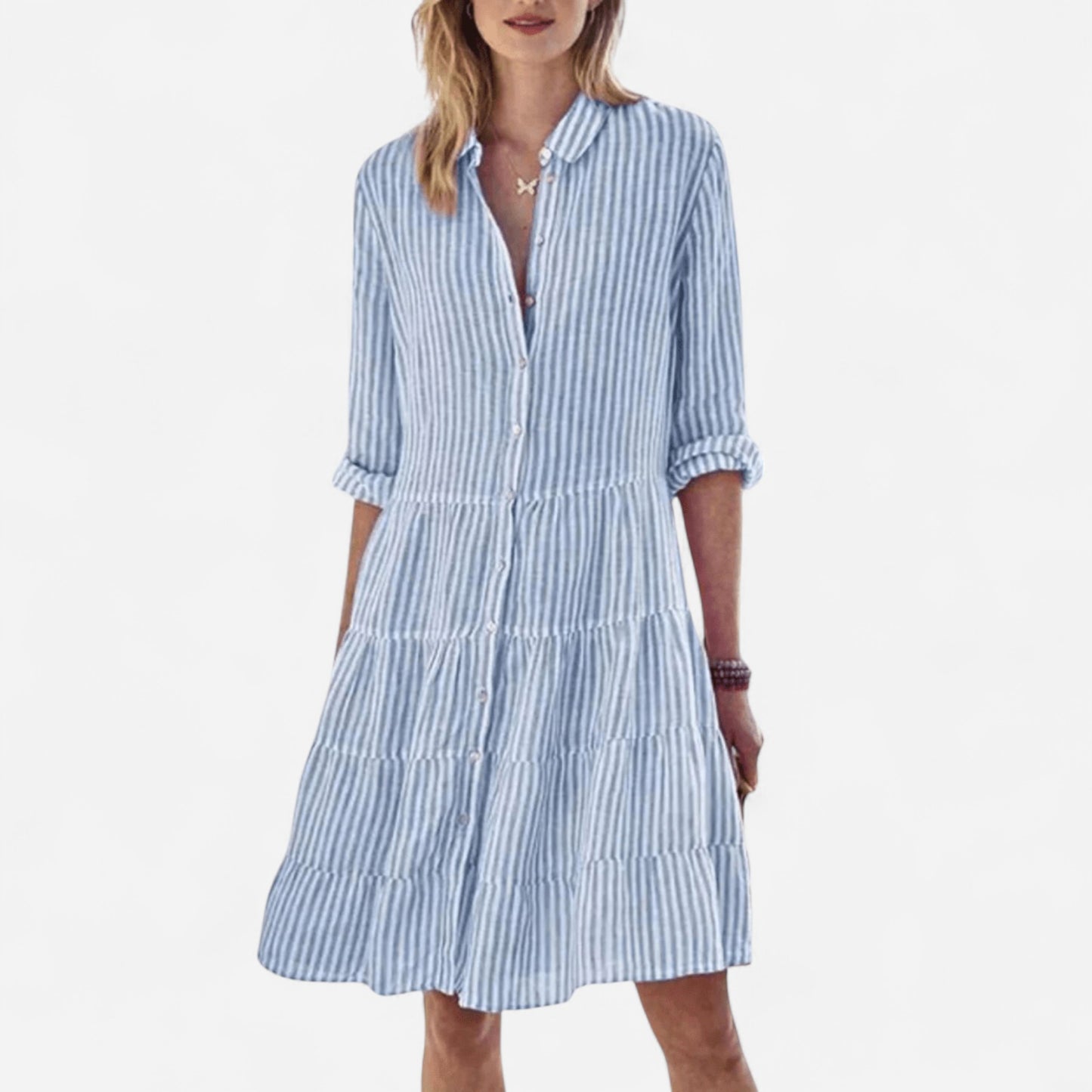 Robe Tiers Rayée - Légère & Respirante en Mélange Coton - Casual Été