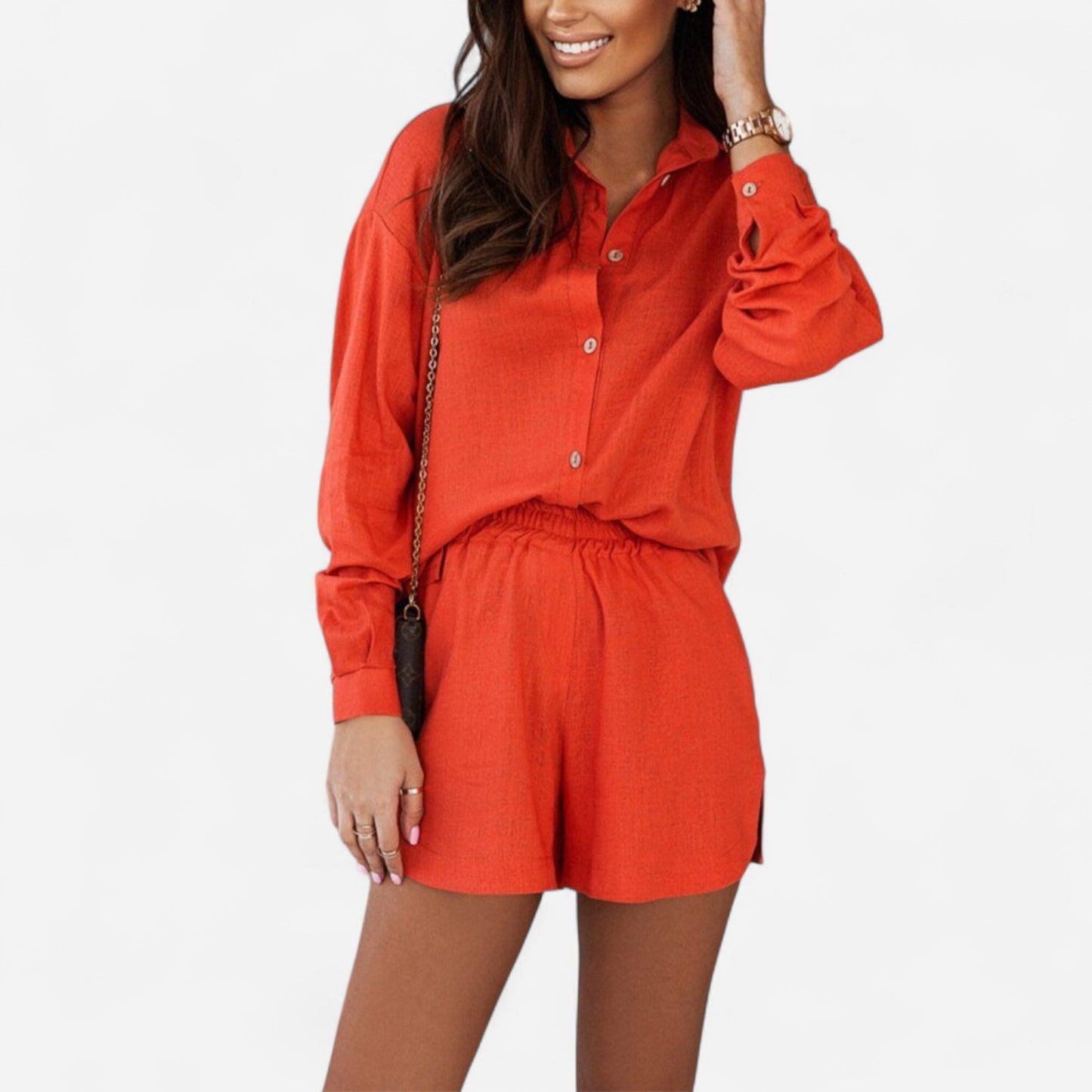 Ensemble Chemise Boutonnée et Shorts - Imprimé Éclatant, Tissu Léger pour Été Casual
