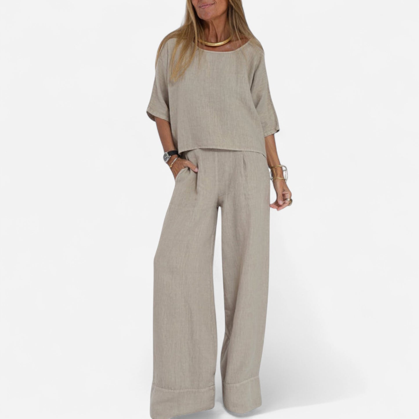 Lola - Élégant Ensemble en Coton-Lin pour un Confort Optimal