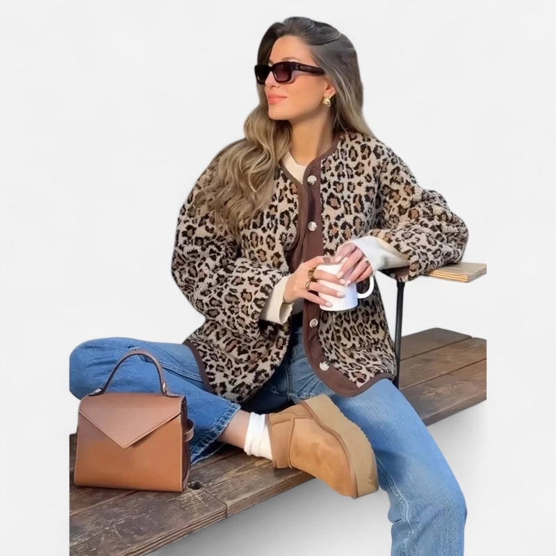 Québec Élégance Cardigan Meriam - Cardigan léopard stylé en polaire douce et confortable