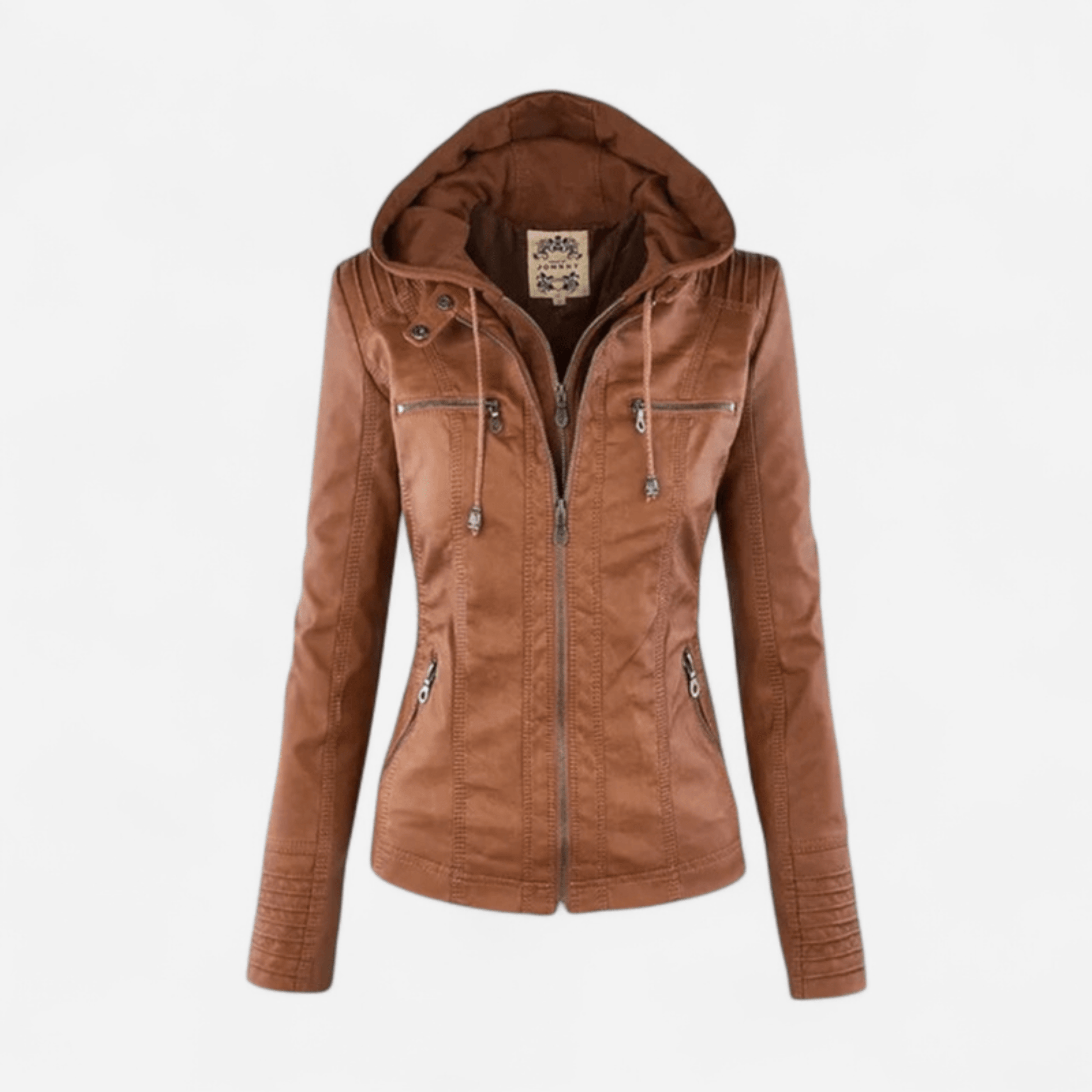 Québec Élégance Carolina - Élégante veste en cuir avec capuche amovible