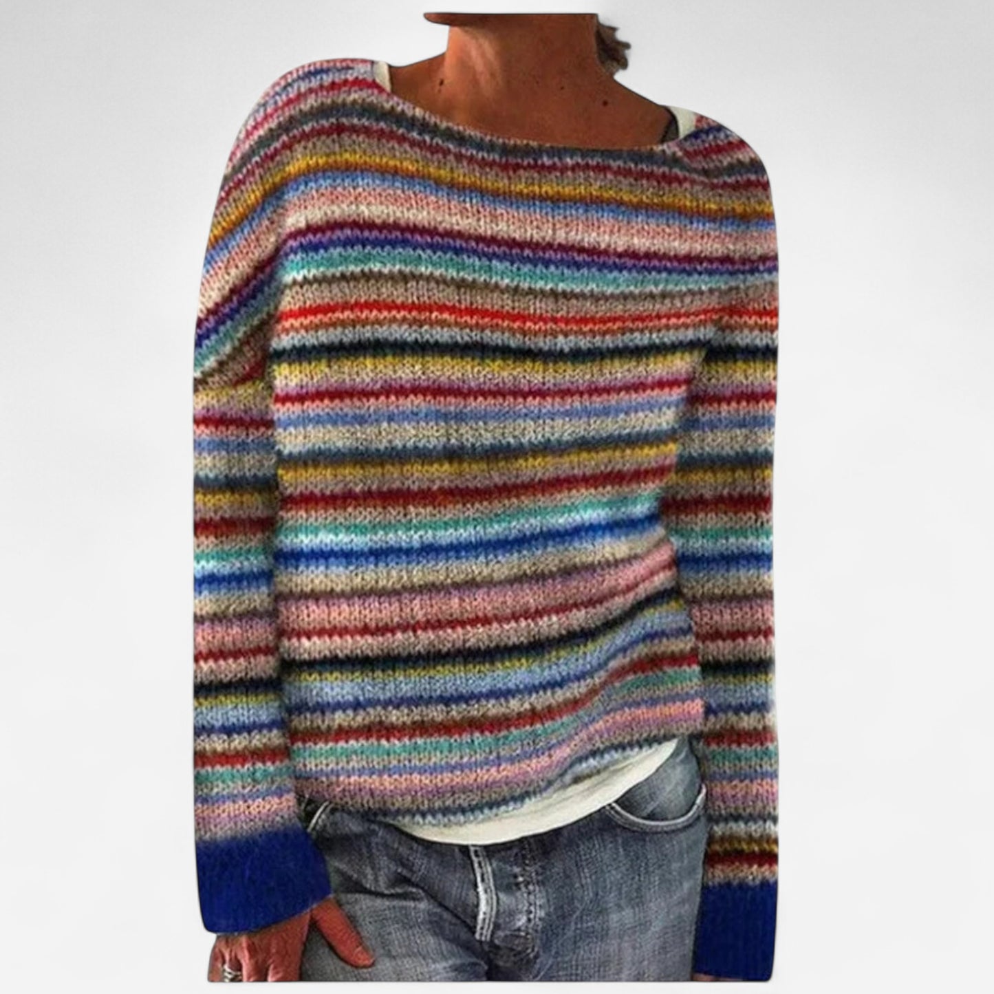 Lena - Pull rétro automnal avec col bateau et motif nordique