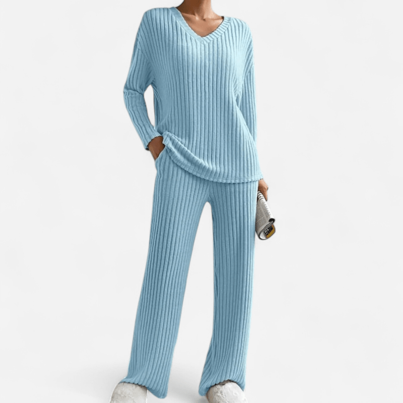 Québec Élégance Clothing set Kathy - Ensemble tricoté à col en V pour un style décontracté