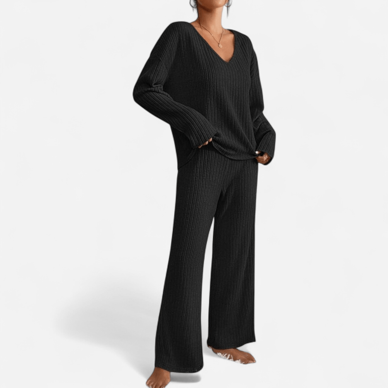 Québec Élégance Clothing set Kathy - Ensemble tricoté à col en V pour un style décontracté