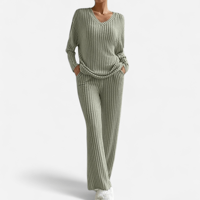 Québec Élégance Clothing set Kathy - Ensemble tricoté à col en V pour un style décontracté