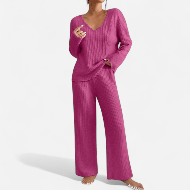 Québec Élégance Clothing set Kathy - Ensemble tricoté à col en V pour un style décontracté