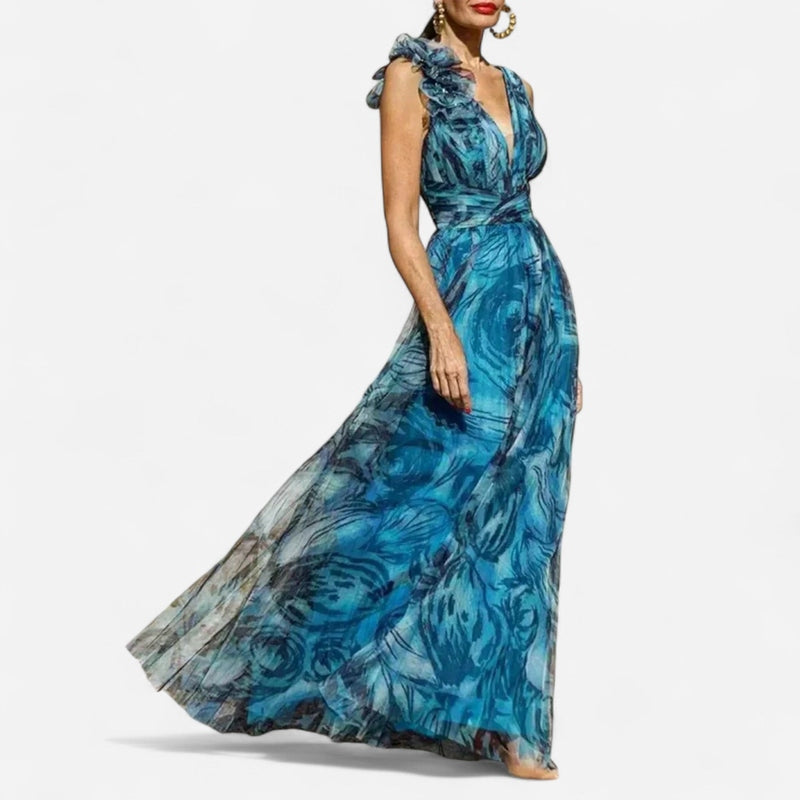 Québec Élégance Dress Debbie - Robe Longue Bleu Paon Élégante et Confortable