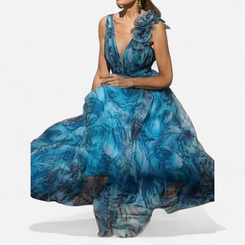 Québec Élégance Dress Debbie - Robe Longue Bleu Paon Élégante et Confortable