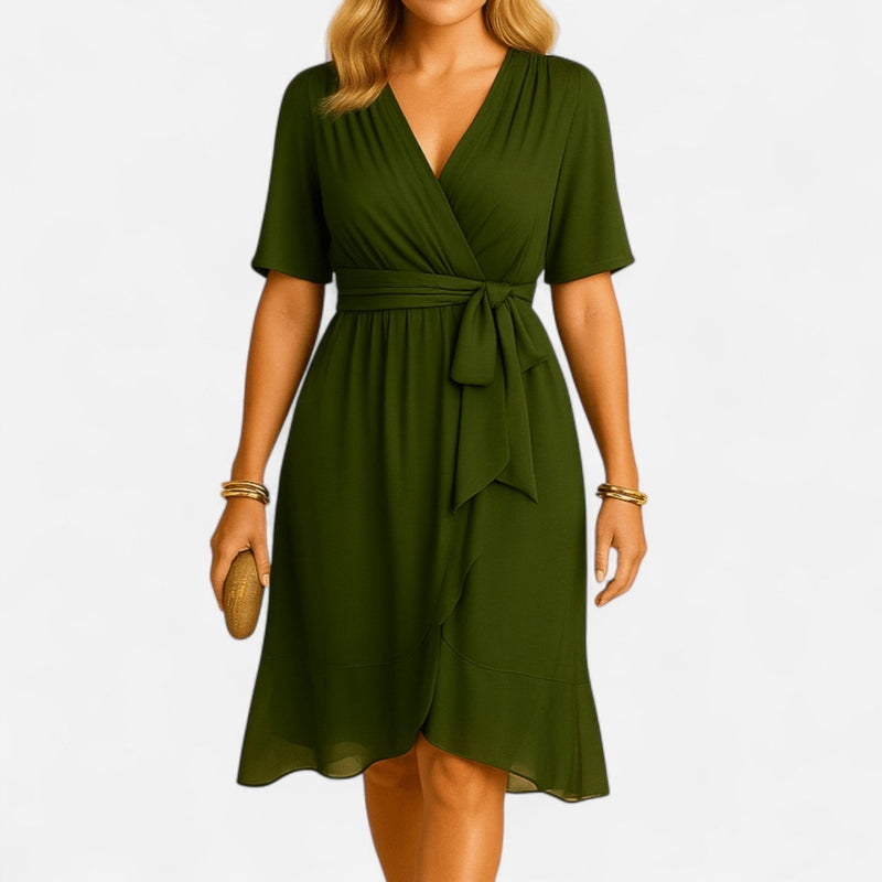 Québec Élégance Dress Elisabeth - Robe d'été chic à col en V pour femmes élégantes