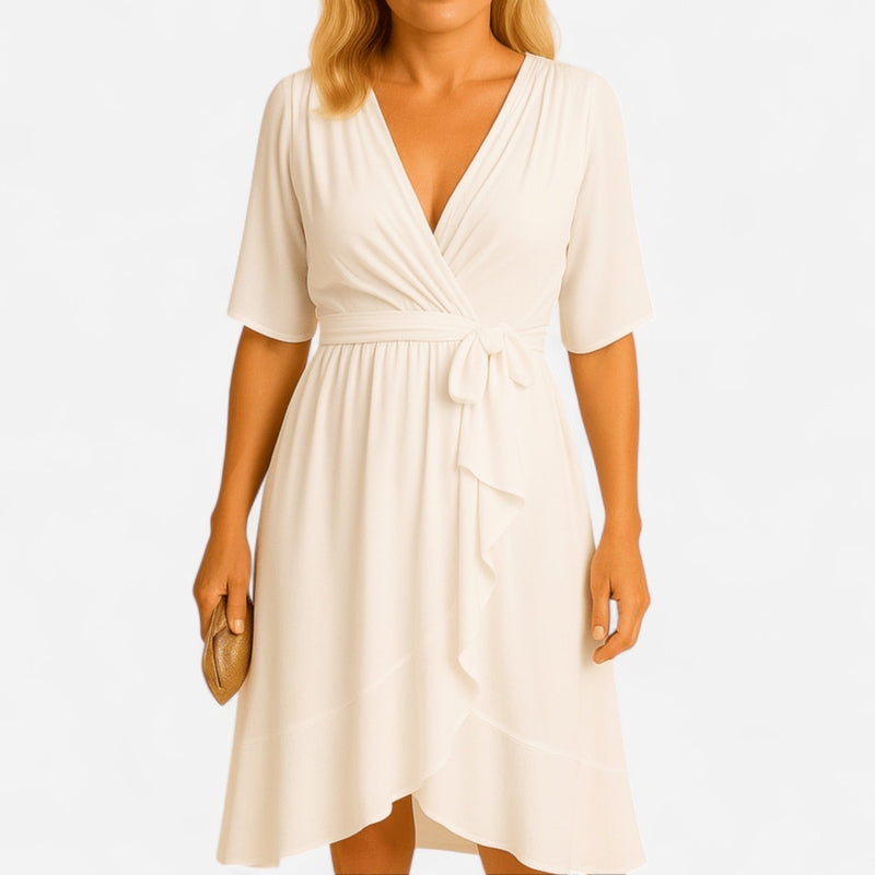 Québec Élégance Dress Elisabeth - Robe d'été chic à col en V pour femmes élégantes