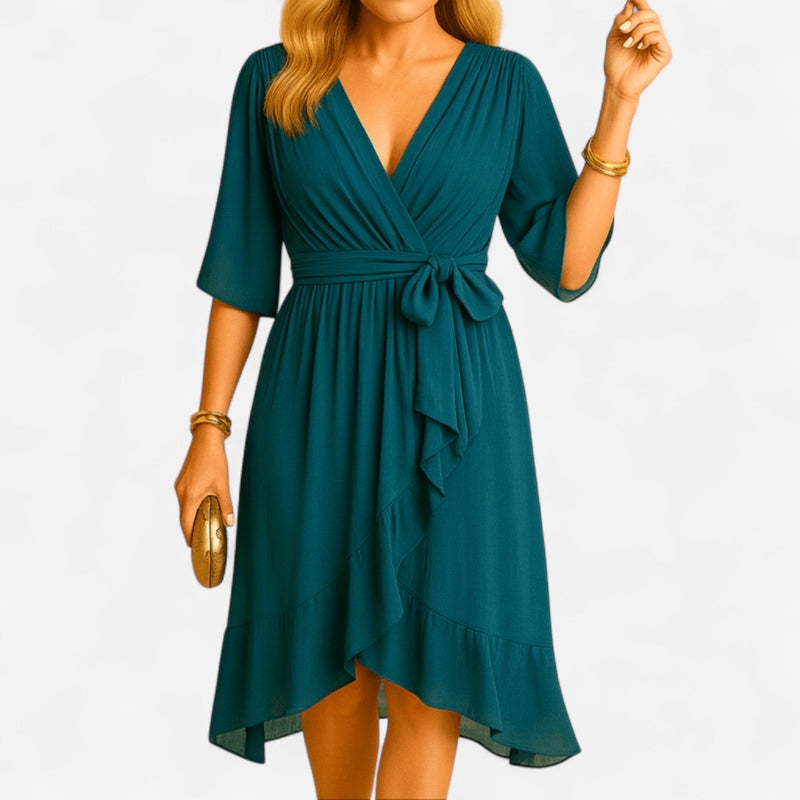 Québec Élégance Dress Elisabeth - Robe d'été chic à col en V pour femmes élégantes