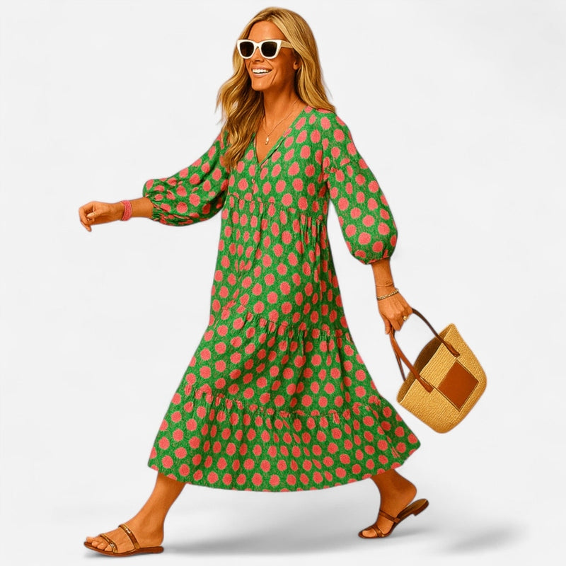 Québec Élégance Dress Eva - Robe longue bohème décolleté en V, élégance intemporelle