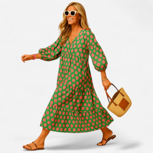 Québec Élégance Dress Eva - Robe longue bohème décolleté en V, élégance intemporelle