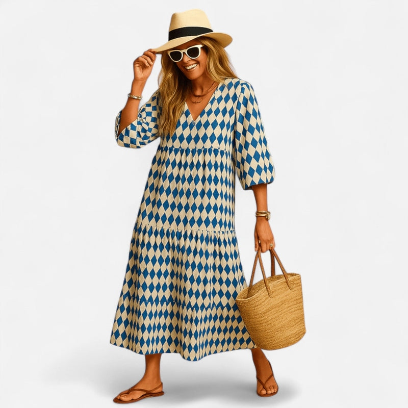 Québec Élégance Dress Eva - Robe longue bohème décolleté en V, élégance intemporelle