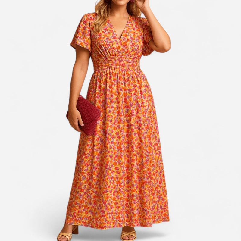 Québec Élégance Dress Fleur - Robe Maxi Élégante Femme à Décolleté en V, Chic et Confortable