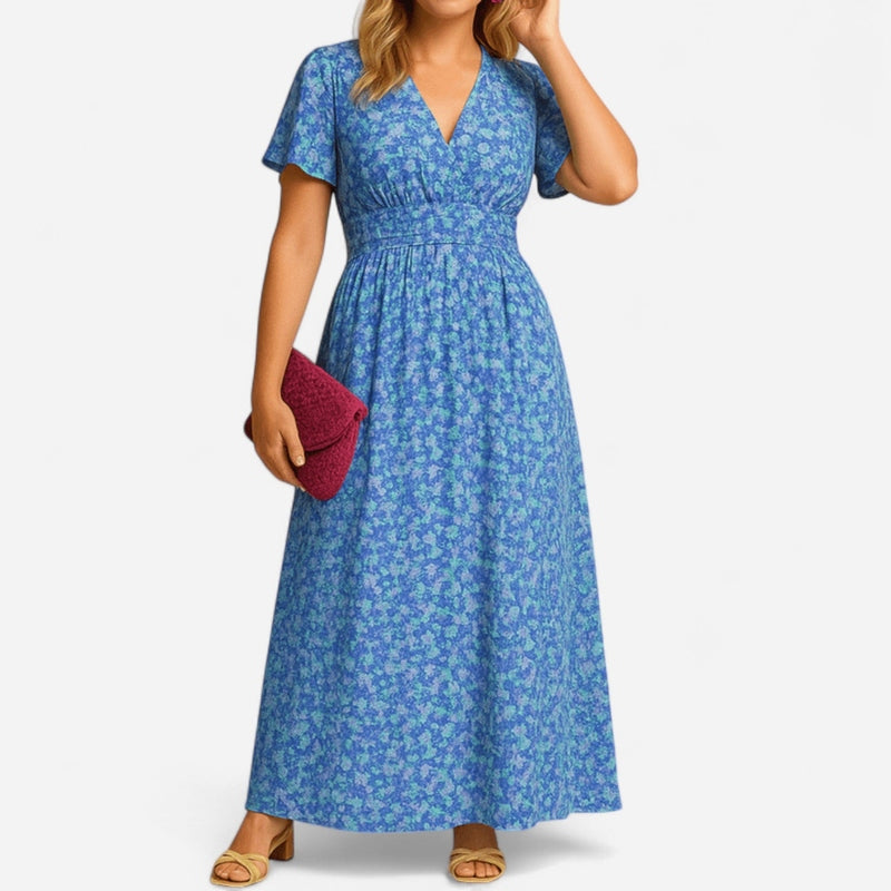 Québec Élégance Dress Fleur - Robe Maxi Élégante Femme à Décolleté en V, Chic et Confortable