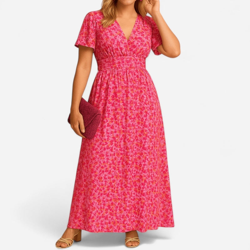 Québec Élégance Dress Fleur - Robe Maxi Élégante Femme à Décolleté en V, Chic et Confortable