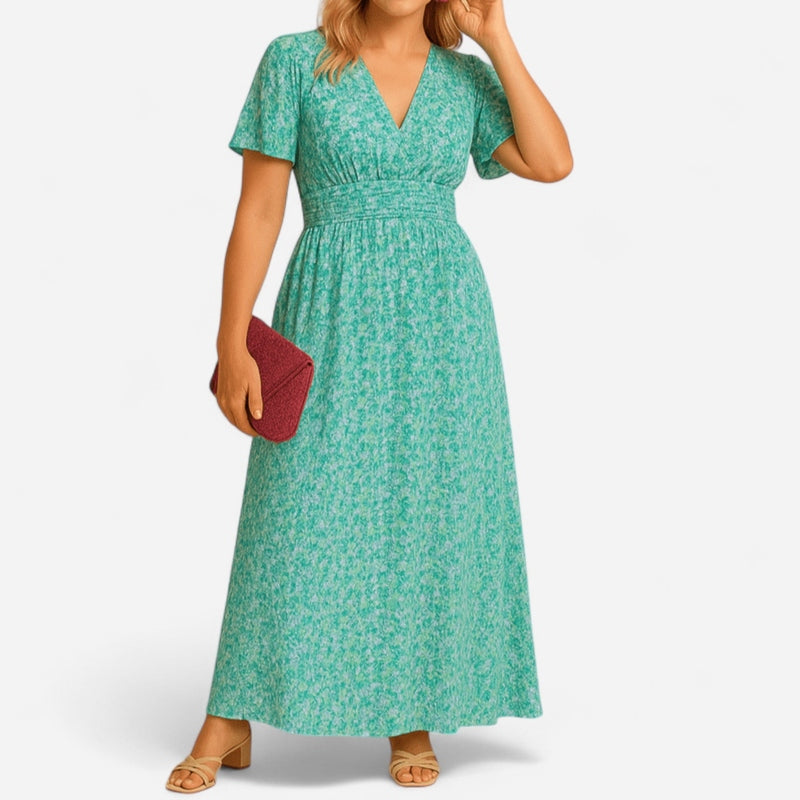 Québec Élégance Dress Fleur - Robe Maxi Élégante Femme à Décolleté en V, Chic et Confortable