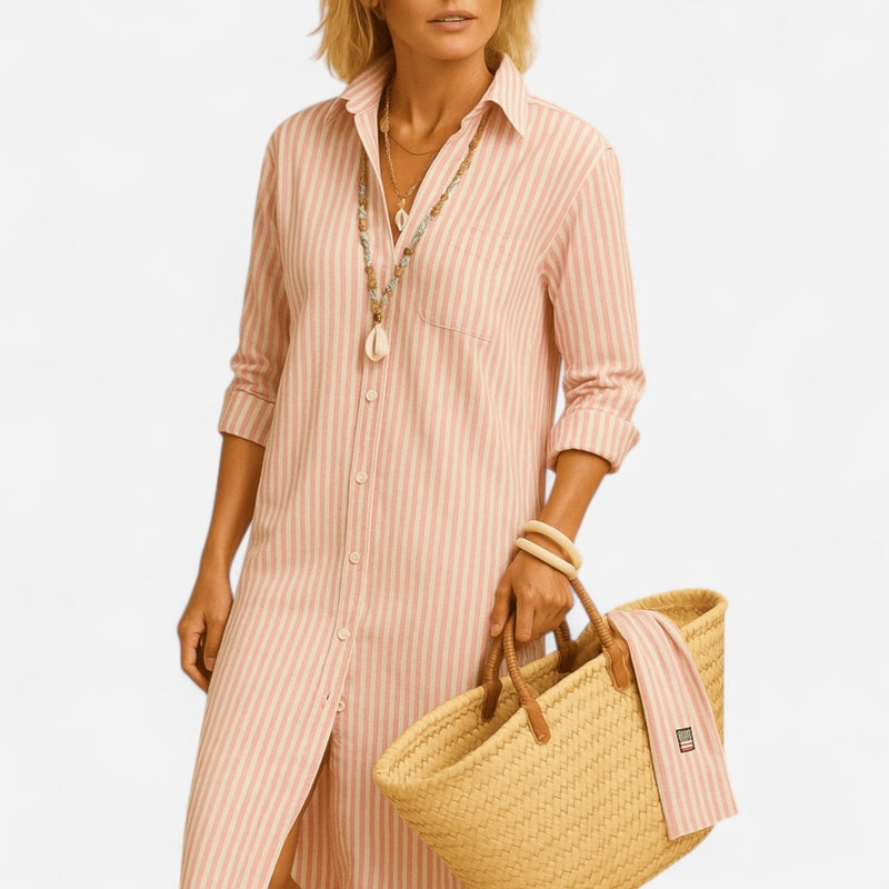 Québec Élégance Dress Linnea - Robe Chemise Rayée Élégante pour Femmes, Style Classique