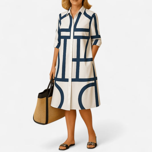 Québec Élégance Dress Tilde - Robe Printanière Géométrique avec Poches Élégantes