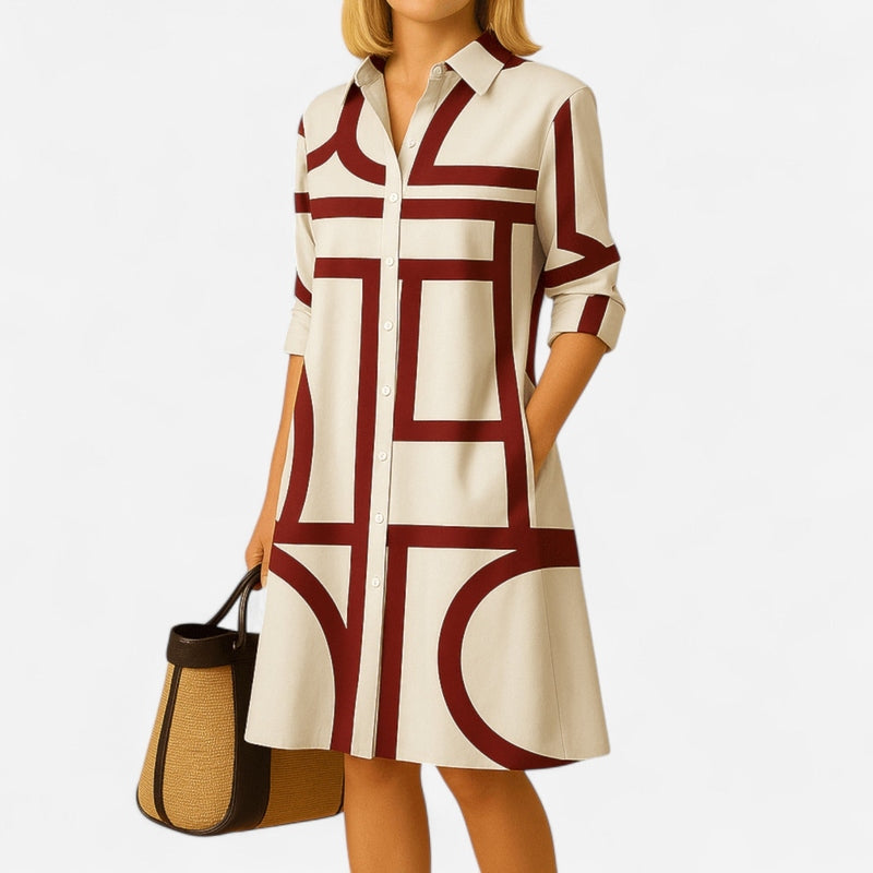 Québec Élégance Dress Tilde - Robe Printanière Géométrique avec Poches Élégantes