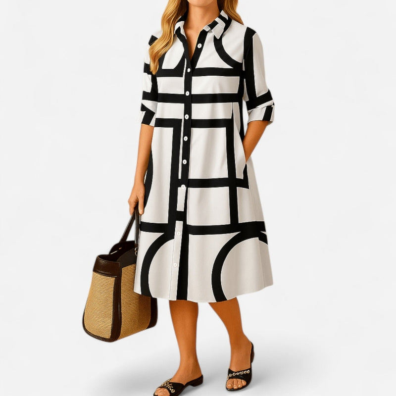 Québec Élégance Dress Tilde - Robe Printanière Géométrique avec Poches Élégantes