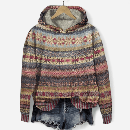 Québec Élégance Gabrielle - Sweat à capuche rétro avec imprimé ethnique