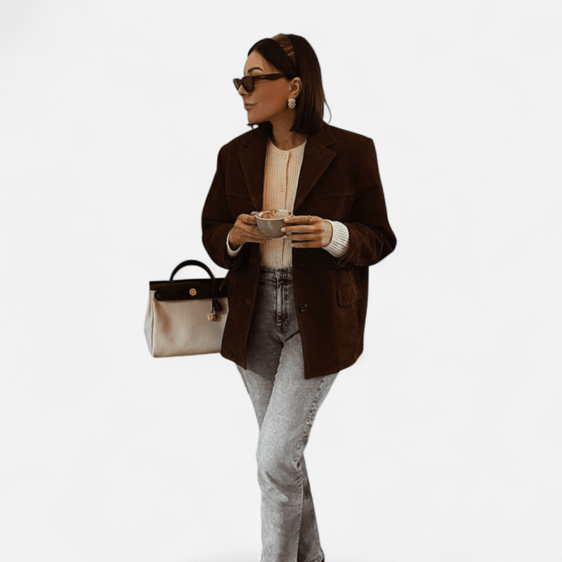 Québec Élégance Jacket Suzy - Élégant blazer en daim avec fermeture à bouton