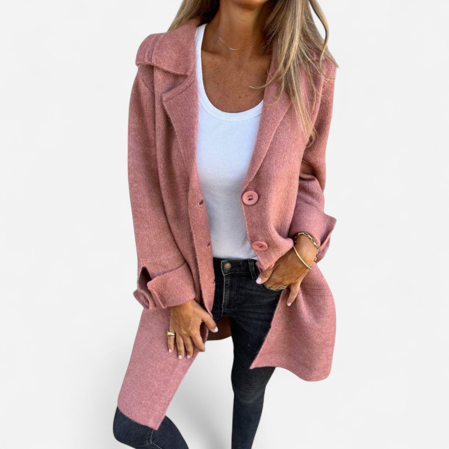 Jill - Manteau long décontracté avec revers en coton élégant